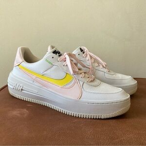 Nike | Air Force 1 PLT.AF.ORM Platform Sneakers in White Pearl Pink Opti Yellow